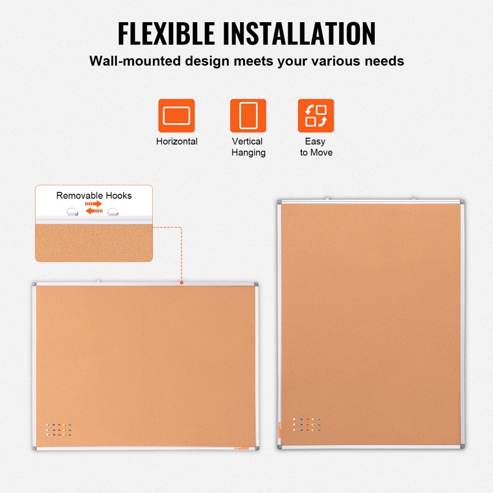 VEVOR 48"x36" Large Corkboard – Wall-Mounted Pinboard with Bulletin Board – Perfect for School, Home, Office
