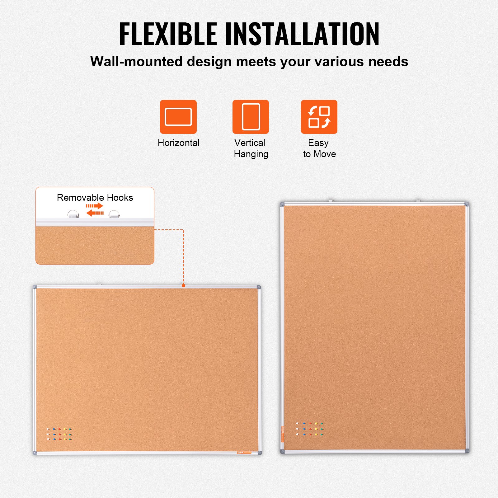 VEVOR 48"x36" Large Corkboard – Wall-Mounted Pinboard with Bulletin Board – Perfect for School, Home, Office