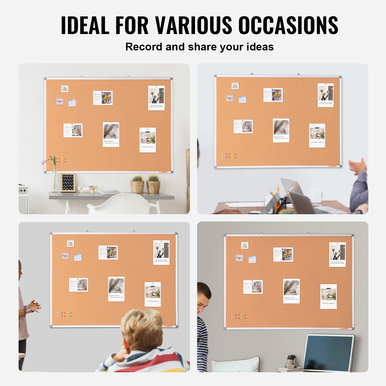 VEVOR 48"x36" Large Corkboard – Wall-Mounted Pinboard with Bulletin Board – Perfect for School, Home, Office