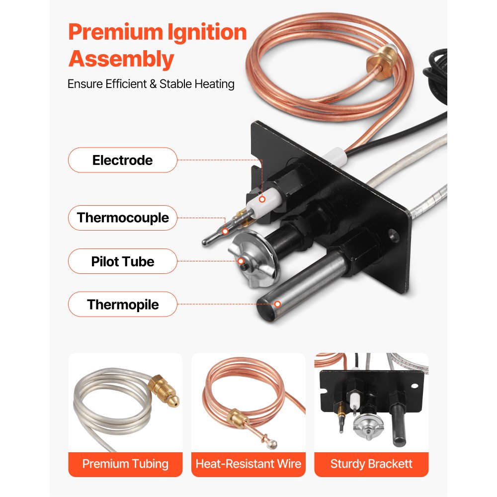 VEVOR Gruppo Pilota a Gas, OE 10002265, 10002264, SRV10002264 Gruppo Pilota per Camino, Accensione a Gas Naturale e GPL, per Majestic, Vermont Castings, Temco, Dutchwest, Monessen, Century