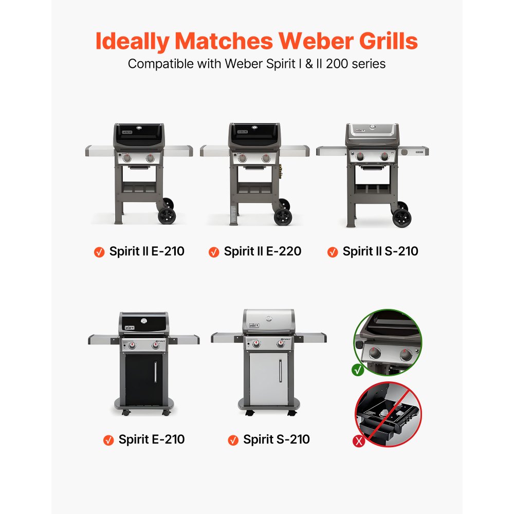 VEVOR Barre Aromatizzanti Pannello Diffusore BBQ 3 Barre Flavorizer Acciaio Smaltato Porcellanato per Griglie Weber Spirit I II 200 Series, Inclusi Spirit ll E-210, ll E-220, ll S-210, E-210, S-210