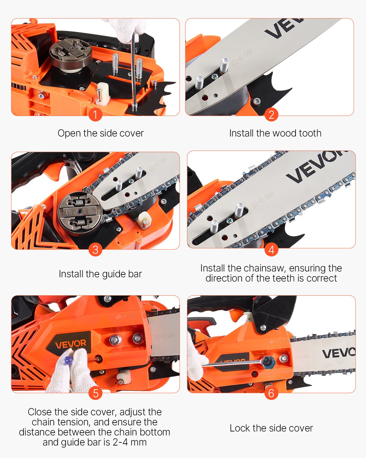 VEVOR 25cc Petrol Chainsaw, 305mm Bar, 1.02HP Saw with Non-Slip Handle, Dual Fuel Tanks and Emergency Stop Function, Max. 12000 RPM, for Logging, Tree Pruning and Clearing