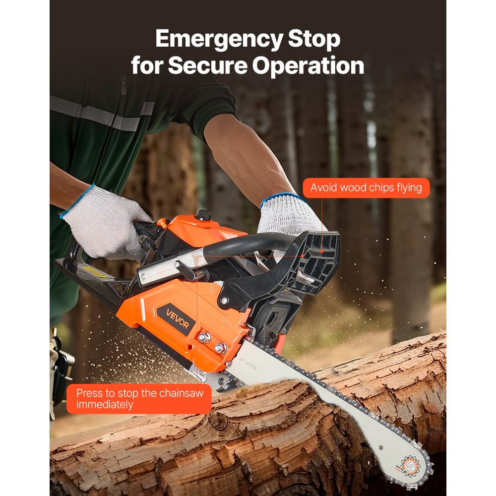 VEVOR 40cc Petrol Chainsaw, 355 mm Petrol Chainsaw, 1.8 HP Saw with Non-Slip Handle, Two Fuel Tanks, Emergency Stop Function, Max. 12000 RPM, for Logging, Tree Pruning & Clearing