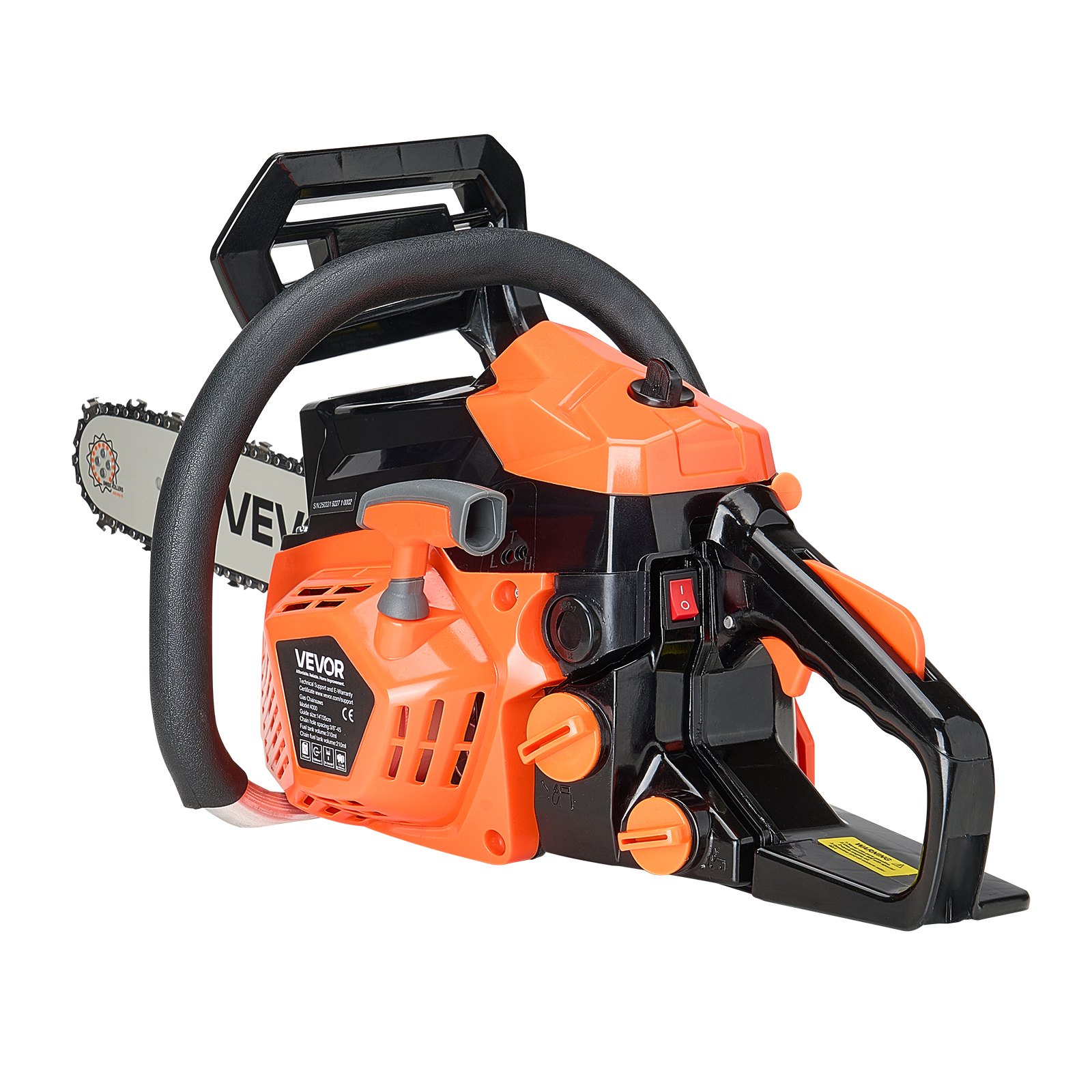 VEVOR 40cc Petrol Chainsaw, 355 mm Petrol Chainsaw, 1.8 HP Saw with Non-Slip Handle, Two Fuel Tanks, Emergency Stop Function, Max. 12000 RPM, for Logging, Tree Pruning & Clearing