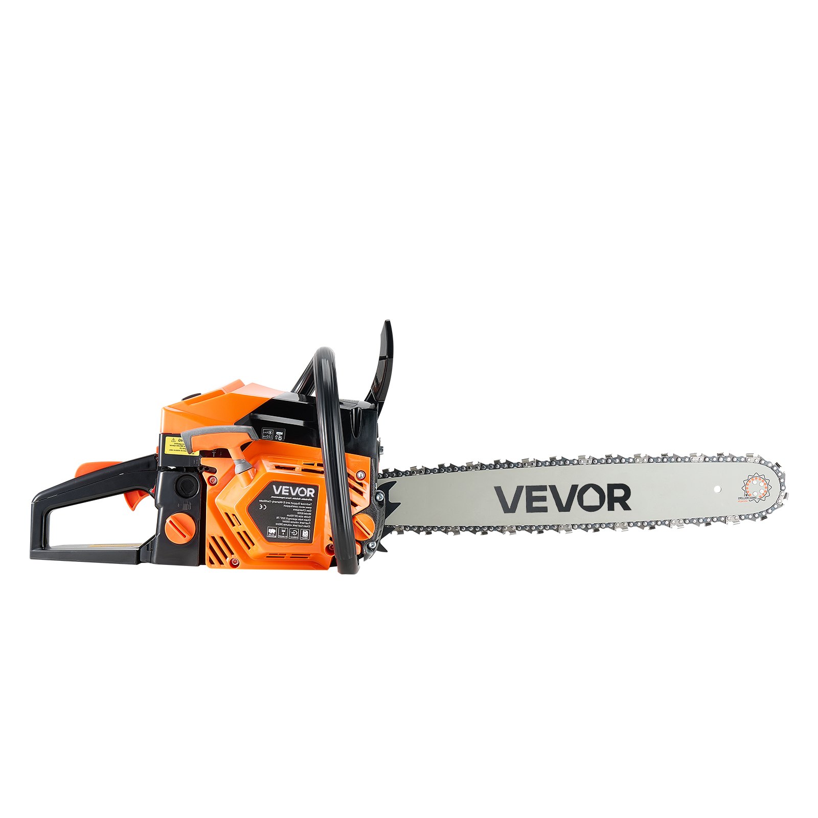 VEVOR Motosega a Gas da 508 mm Motosega a Scoppio da 62 cc 3,6 CV con Impugnatura Antiscivolo, con Doppio Serbatoio, per Taglio del Legno, Potatura degli Alberi e Disboscamento, Arancione Nero