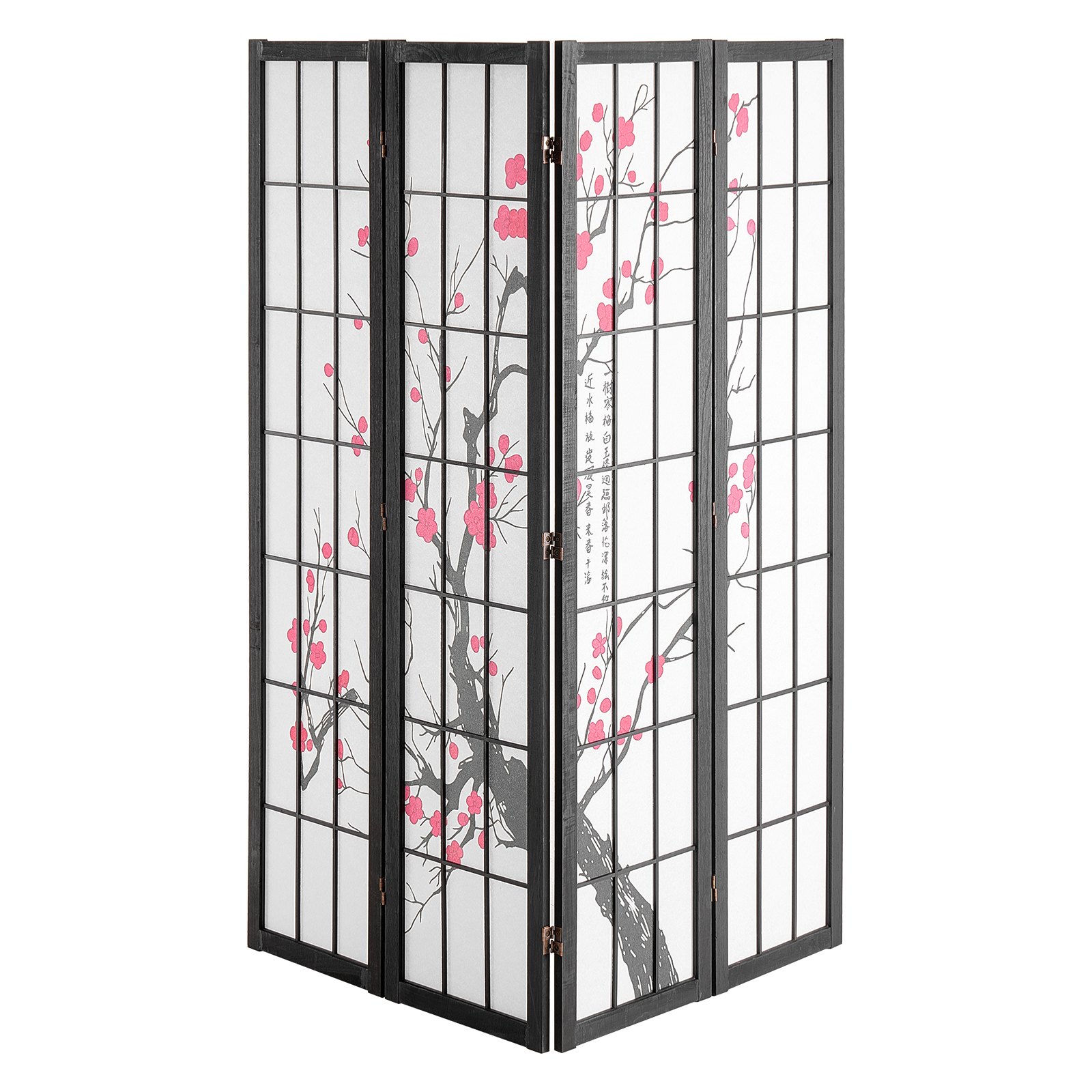 VEVOR 4-piece Japanese room divider, foldable wooden privacy screen for indoor use, partitions with cherry blossom painting, portable decorative screens for room separation in restaurants and bedrooms