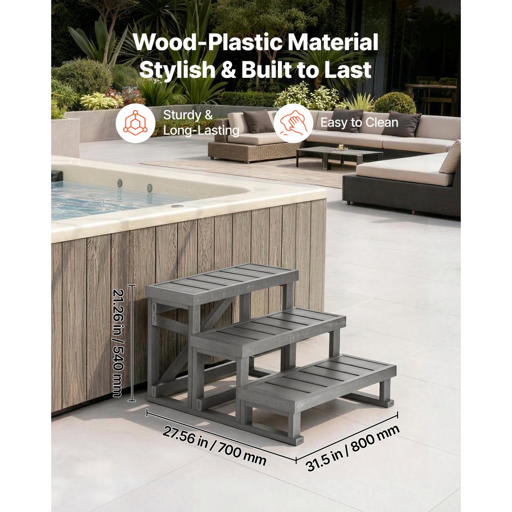 VEVOR Gradini per Vasca Idromassaggio da Esterno Larghezza 700 mm 160 kg, Scalettta a 3 Gradini Piedini Antiscivolo in Plastica HIPS, Accesso per Piscina Fuoriterra, Camper, Giardino, Cortile