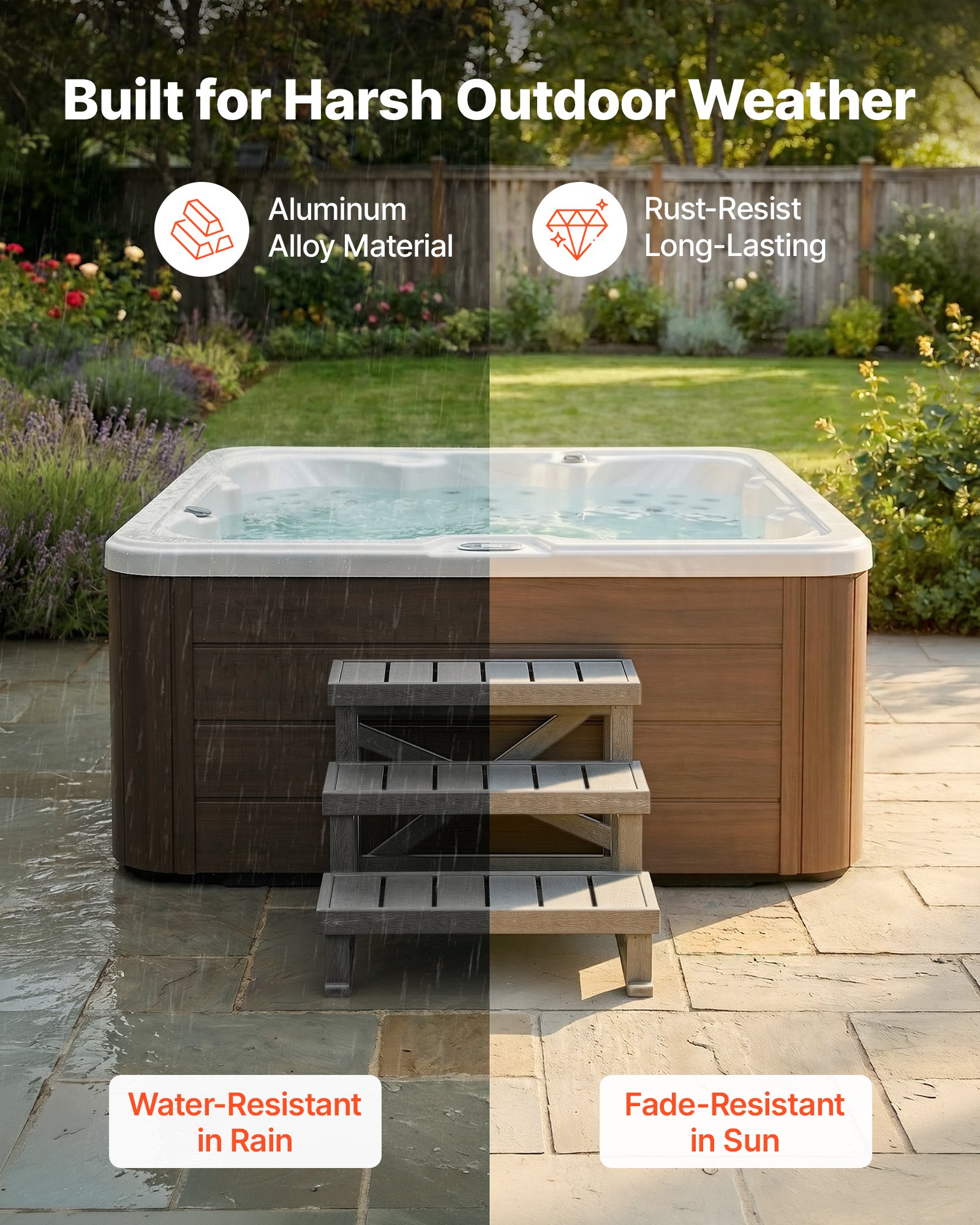 VEVOR Gradini per Vasca Idromassaggio da Esterno Larghezza 700 mm 160 kg, Scalettta a 3 Gradini Piedini Antiscivolo in Plastica HIPS, Accesso per Piscina Fuoriterra, Camper, Giardino, Cortile