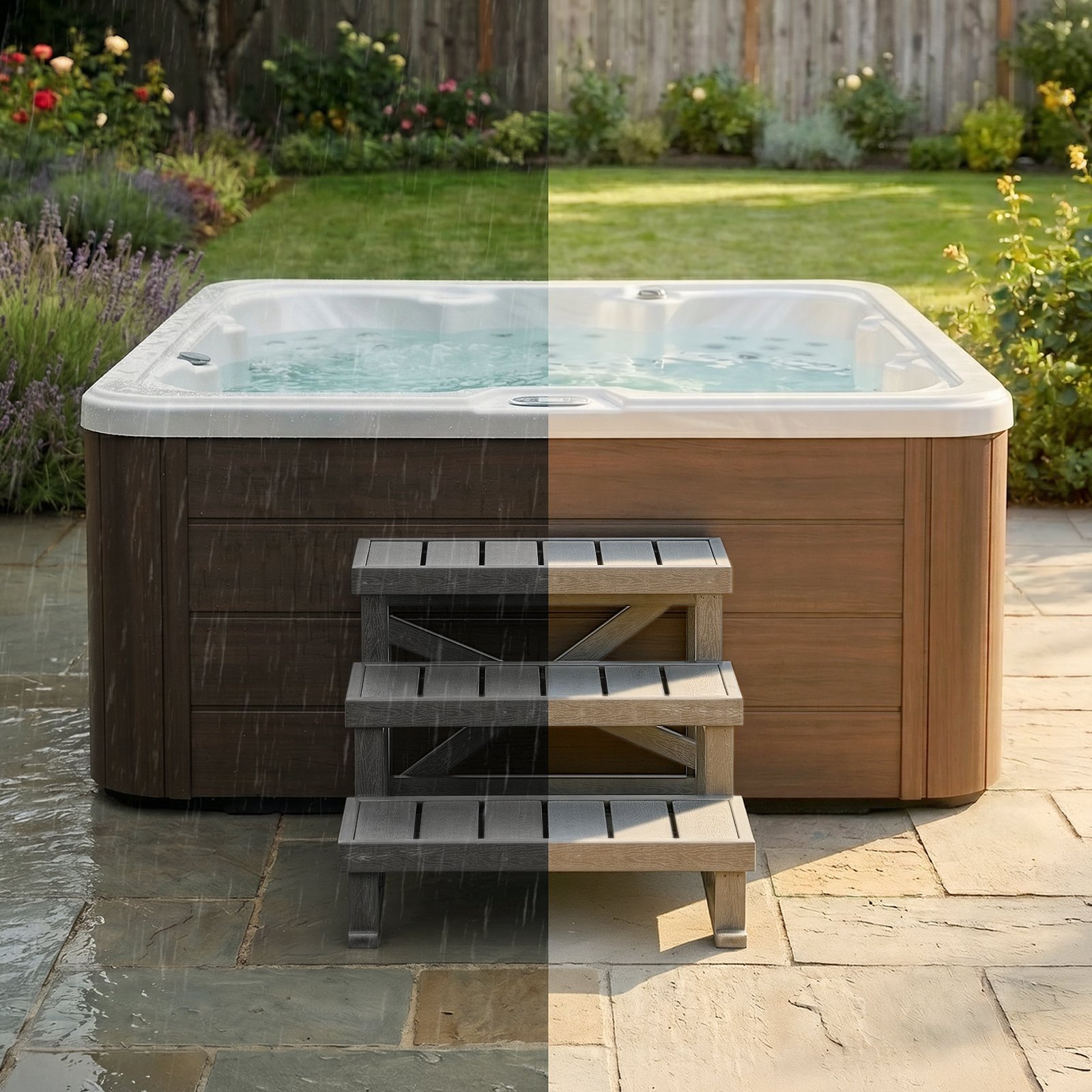 VEVOR Gradini per Vasca Idromassaggio da Esterno Larghezza 700 mm 160 kg, Scalettta a 3 Gradini Piedini Antiscivolo in Plastica HIPS, Accesso per Piscina Fuoriterra, Camper, Giardino, Cortile