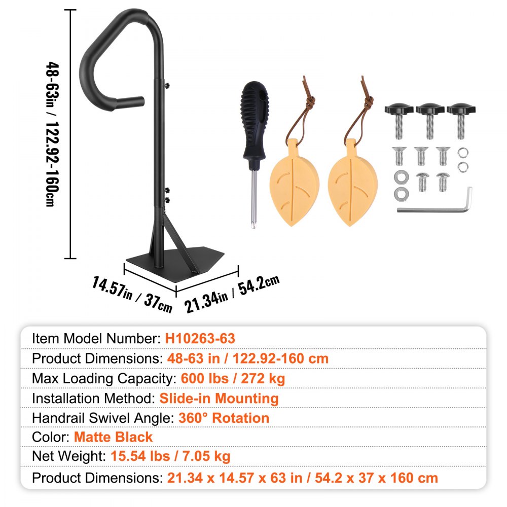 VEVOR Corrimano per Vasca Idromassaggio Altezza Regolabile 122,92-160 cm, Ringhiera Maniglia Laterale Vasca da Bagno SPA in Alluminio Girevole 360° Capacità Carico 272kg con Base per Interni Esterni