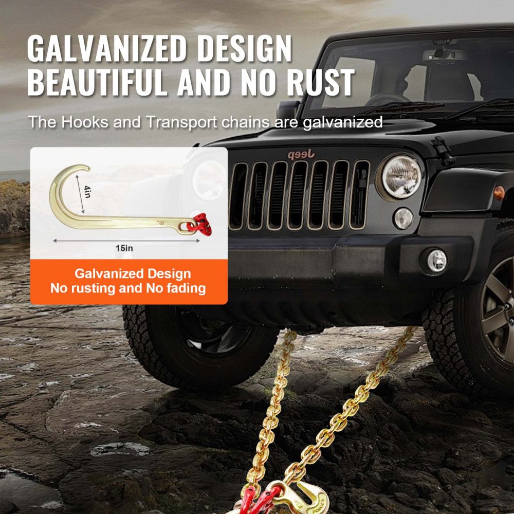 VEVOR Catena traino con gancio J, Capacità carico max. 4898 kg, Catena con flangia a V per rimorchio G80 con gancio di presa, 8 mm x 60 cm, per Recupero, Trasporto, Carro attrezzi, Camion a pianale