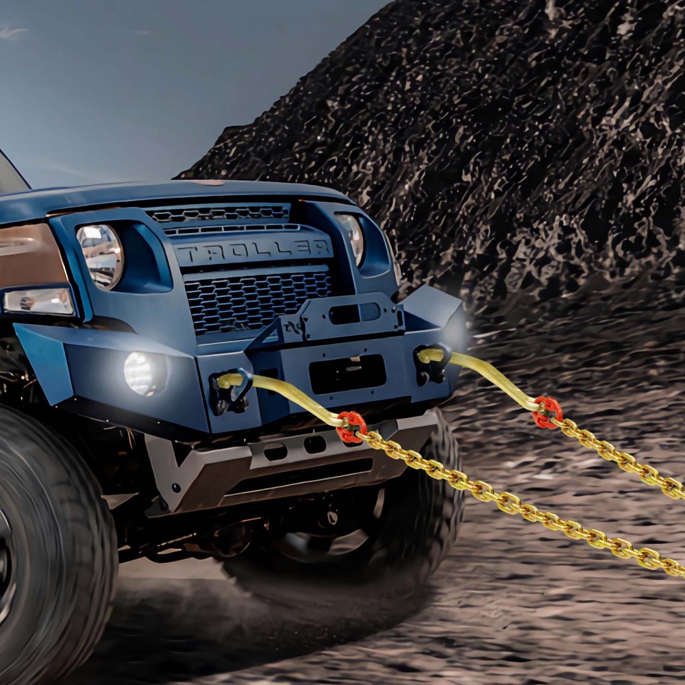 VEVOR Catena traino con gancio J, Capacità carico max. 4898 kg, Catena con flangia a V per rimorchio G80 con gancio di presa, 8 mm x 60 cm, per Recupero, Trasporto, Carro attrezzi, Camion a pianale