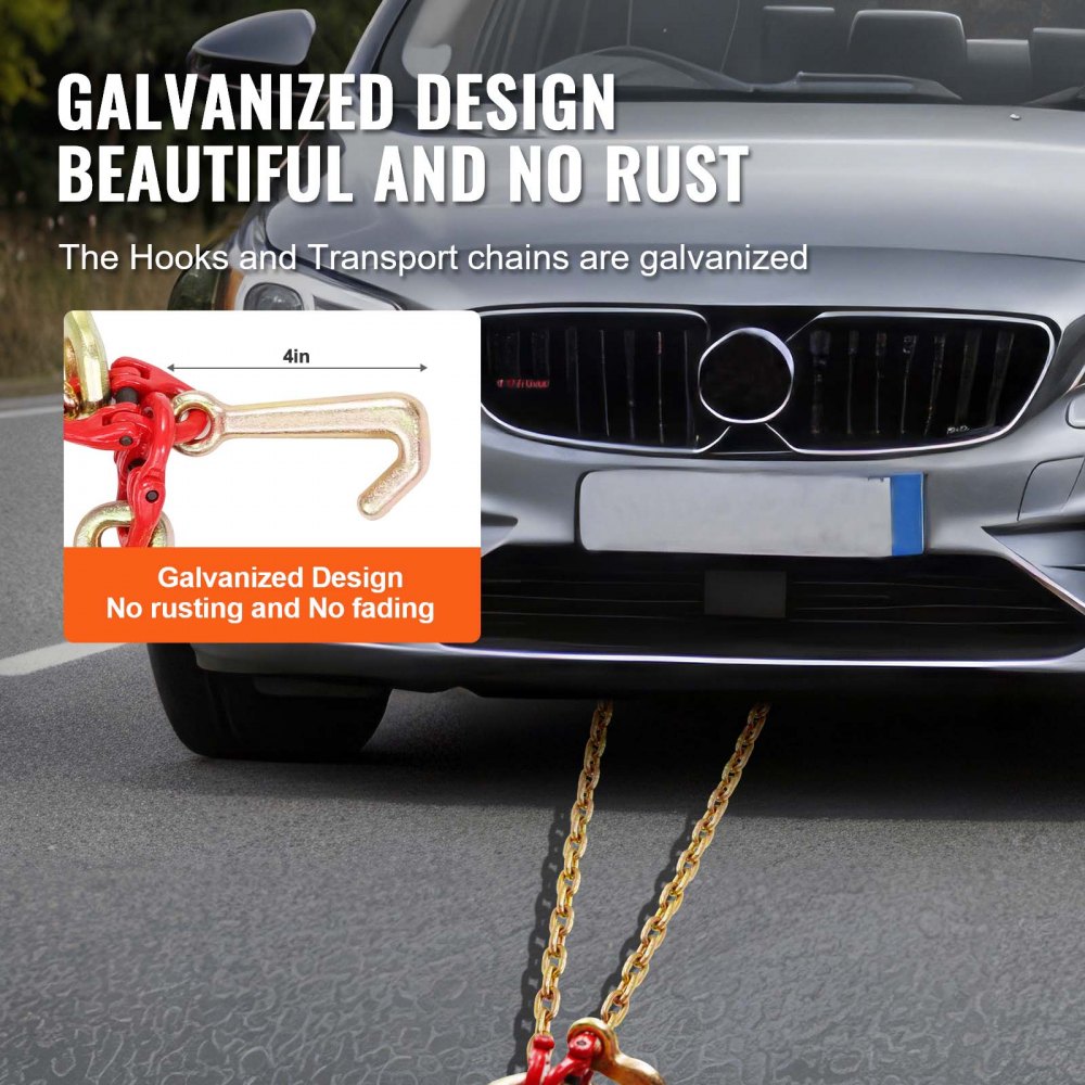 VEVOR G80 V-cable chain, 5/16 inch x 3 foot tow chain with R-hook, T-hook, J-hook and grab hook, transport tow chain with 10800 lbs safe working load for flatbed truck recovery