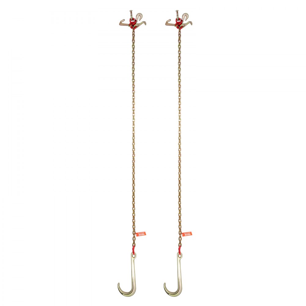 VEVOR J-Hook Chain, 2 pieces, 5/16 inch x 6 foot G80, 15 inch long shank J-hook tow chain with RTJ cluster hook and grab hook, 5400 lbs working load, heavy-duty transport truck chain for towing trailers