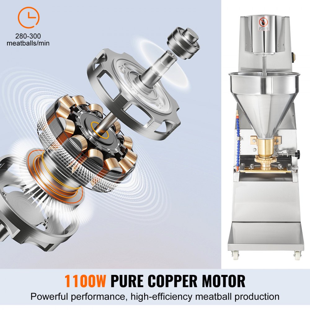 VEVOR Macchina per Formare Polpette Commerciale, Macchina per Polpette 280 Pezzi / min, Strumento Elettrico per Produzione Polpette di Gamberetti Pesce, Manzo, Maiale, Formatrice per Polpette 1100 W