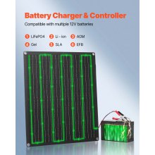 VEVOR Pannello Caricabatteria Solare da 30 W 12 V, Caricabatteria Solare Regolatore Integrato 3 Cavi di Collegamento, Impermeabile IP67, Portatile per Camper, Auto, Moto, Barche, Furgoni