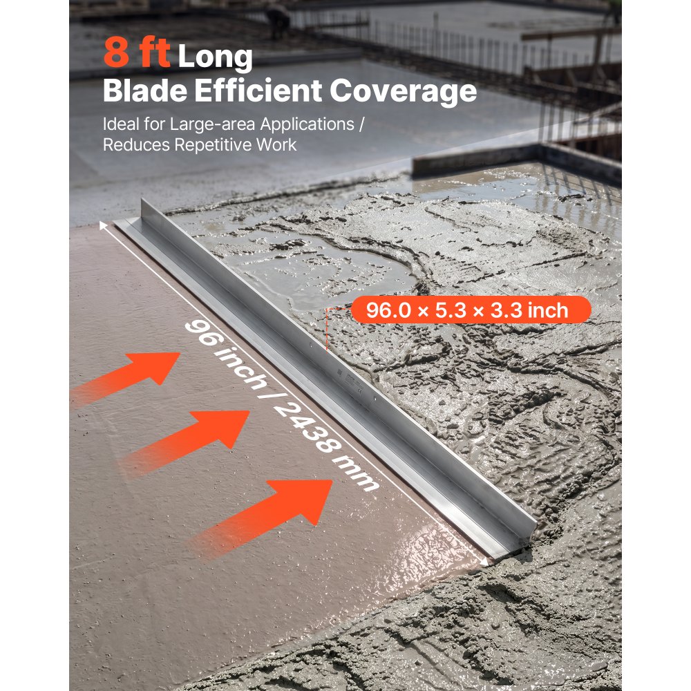 VEVOR Lama per Staggia Vibrante da Calcestruzzo 2438 mm, Lega di Alluminio, Lama a Bordo Dritto da 135 mm per Staggia Vibrante, Ampia Superficie di Lavoro, Lama di Ricambio per  Pavimenti di Garage