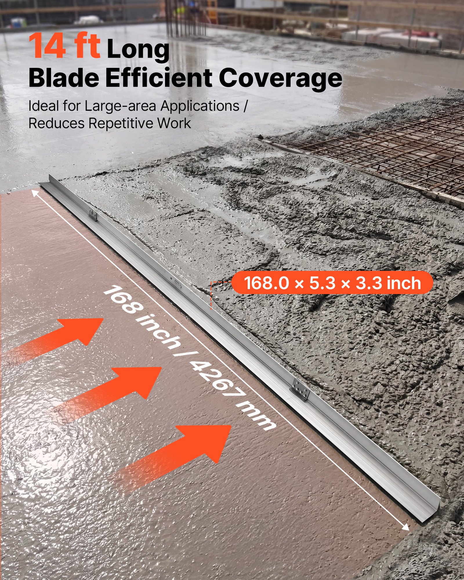 VEVOR Lama per Staggia Vibrante da Calcestruzzo 4267 mm, Lega di Alluminio, Bordo Dritto da 135 mm, Copertura Estesa, Lama di Ricambio per Finitura del Calcestruzzo, per Vialetti e Pavimenti di Garage
