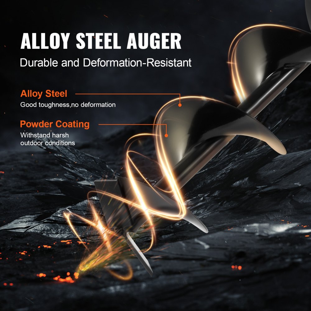 VEVOR Petrol-Powered Earth Auger, 43cc, 1250W, Petrol Auger with 8-inch Drill Bits, Post and Fence Hole Digger for Farmland, Garden Plants, Orange+Black