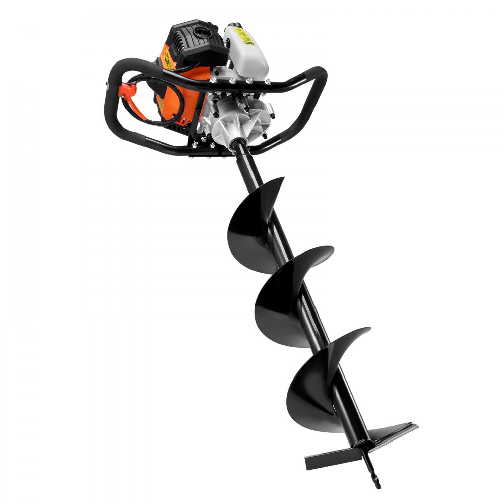 VEVOR Petrol-Powered Earth Auger, 63cc, 2400W, Petrol Auger with 8-inch Drill Bits and 1 Extension Rod, Post and Fence Drill for Farmland, Garden Plants, Orange+Black
