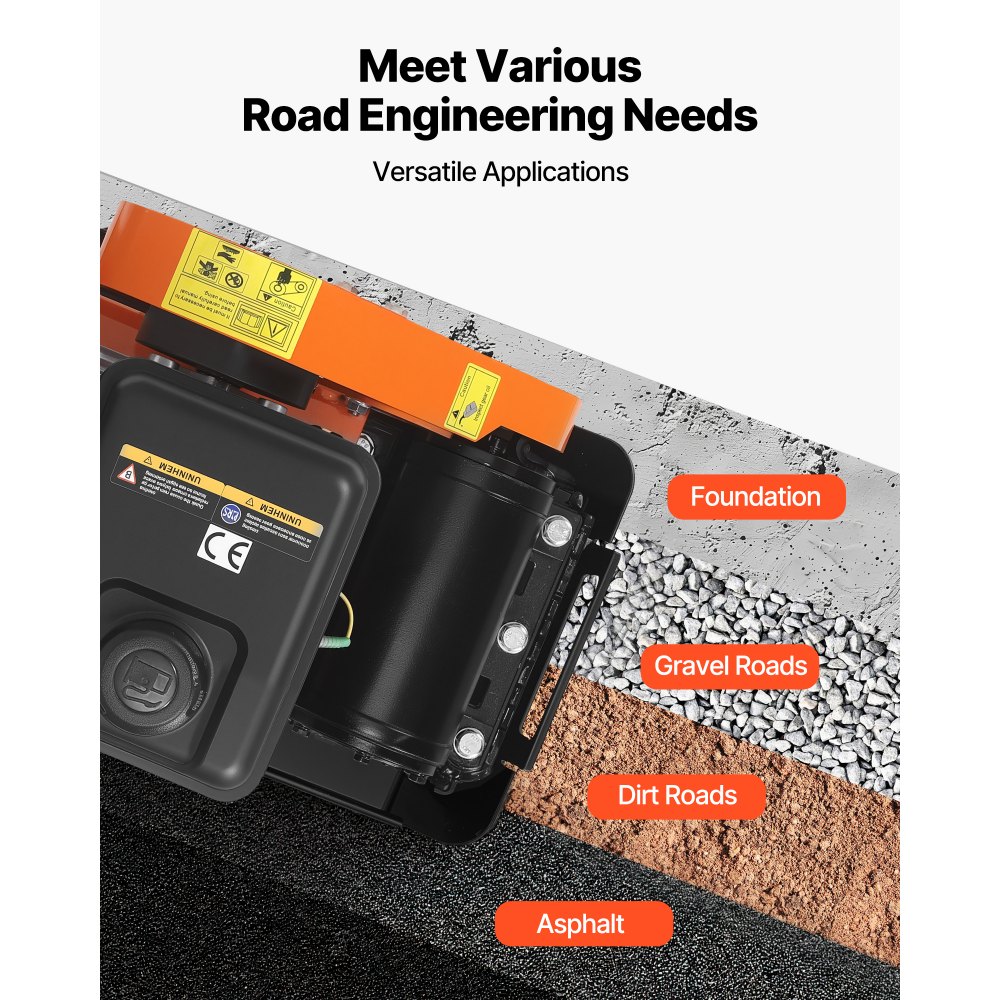 VEVOR Compattatore Piastra Vibrante a Benzina 8 kN 2 CV, Piastra Vibrante per Lavori di Pavimentazioni Paesaggistica Asfalto, Compattatore del Terreno 5250 giri/min Area di Compattazione 41 x 31,5 cm