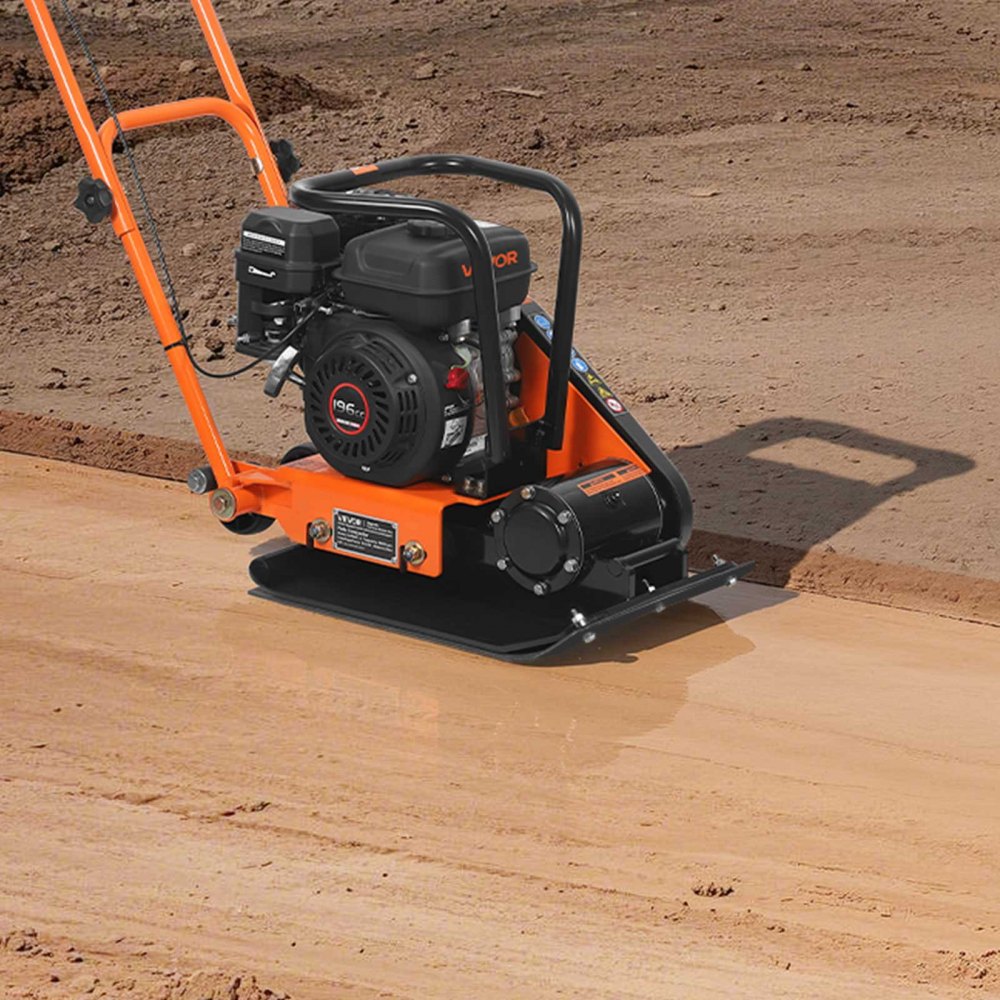 VEVOR Piastra Vibrante a Benzina per Pavimentazione da 10,5 kN Compattatore Vibrante da 6,5 CV per Giardinaggio Sabbia Asfalto Compattazione Terreno 196CC 5600 giri/min, Area Compattazione 51x37 cm