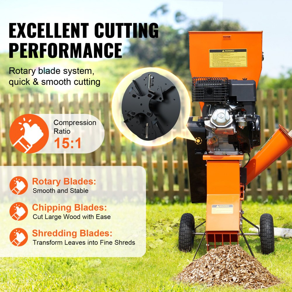 VEVOR Wood Chipper, Shredder and Mulcher, 12 HP High-Performance Petrol Engine, 6.7 inch Max. Diameter, 420 cc, 8.6 kW Engine, Wood Chipper, Fast Wood Chipping for Forestry, Gardens, Landscaping, CE/EMC Certified
