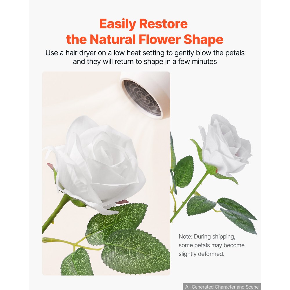 VEVOR Rose Artificiali Bianche 500 Pezzi con Steli in Seta, Fiori Finti, Fiori Artificiali Realistici per Vasi, Centrotavola, Matrimoni, Feste, Bouquet, Decorazioni Casa e Composizioni Fai da Te