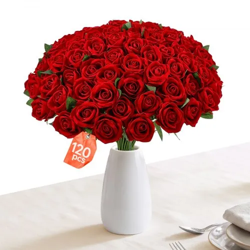 VEVOR Rose Artificiali Rosse, 120 Pezzi, Fiori Finti in Seta con Steli Fiori Artificiali Realistici, Ideale per Vasi, Centrotavola, Matrimoni, Feste, Bouquet, Decorazioni Casa e Composizioni Fai da Te