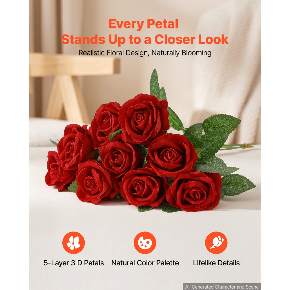VEVOR Rose Artificiali Rosse, 120 Pezzi, Fiori Finti in Seta con Steli Fiori Artificiali Realistici, Ideale per Vasi, Centrotavola, Matrimoni, Feste, Bouquet, Decorazioni Casa e Composizioni Fai da Te