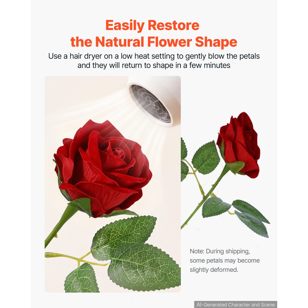 VEVOR Rose Artificiali Rosse, 120 Pezzi, Fiori Finti in Seta con Steli Fiori Artificiali Realistici, Ideale per Vasi, Centrotavola, Matrimoni, Feste, Bouquet, Decorazioni Casa e Composizioni Fai da Te