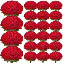 VEVOR Fiori Artificiali, 500 Pezzi di Rose Finte in Schiuma dall'Aspetto Realistico alla Rinfusa, Finte con Steli per Fiori da Sposa Fai da Te, Centrotavola per Casa Decorazioni, Rosso