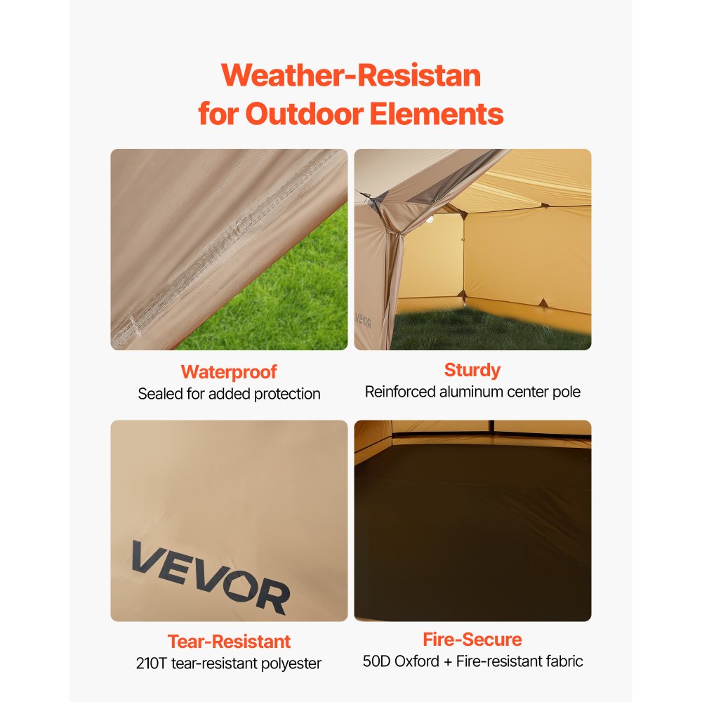 VEVOR Camping Hot Tent, 2 Persons Cabin Hot Tent with Stove Jack, Waterproof Winter Tents Shelters with Vents, Lightweight & Portable 4 Season Tents for Hiking Fishing Hunting Backpacking