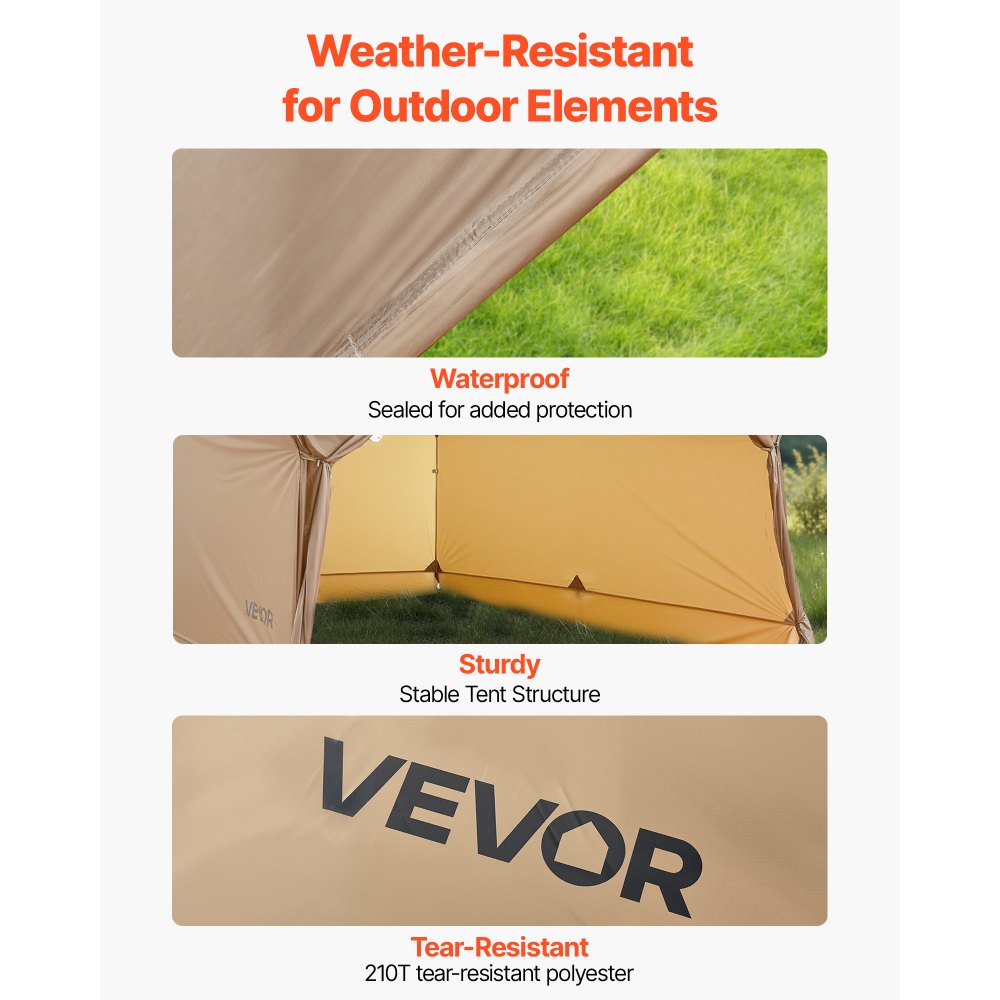 VEVOR Tenda Invernale da Campeggio per Esterno Capienza ca. 2 Persone, Tenda Portatile con Foro per Stufa, Borsa per Trasporto, Prese d'Aria, Tessuto Impermeabile PU2500mm, Campeggio, Pesca