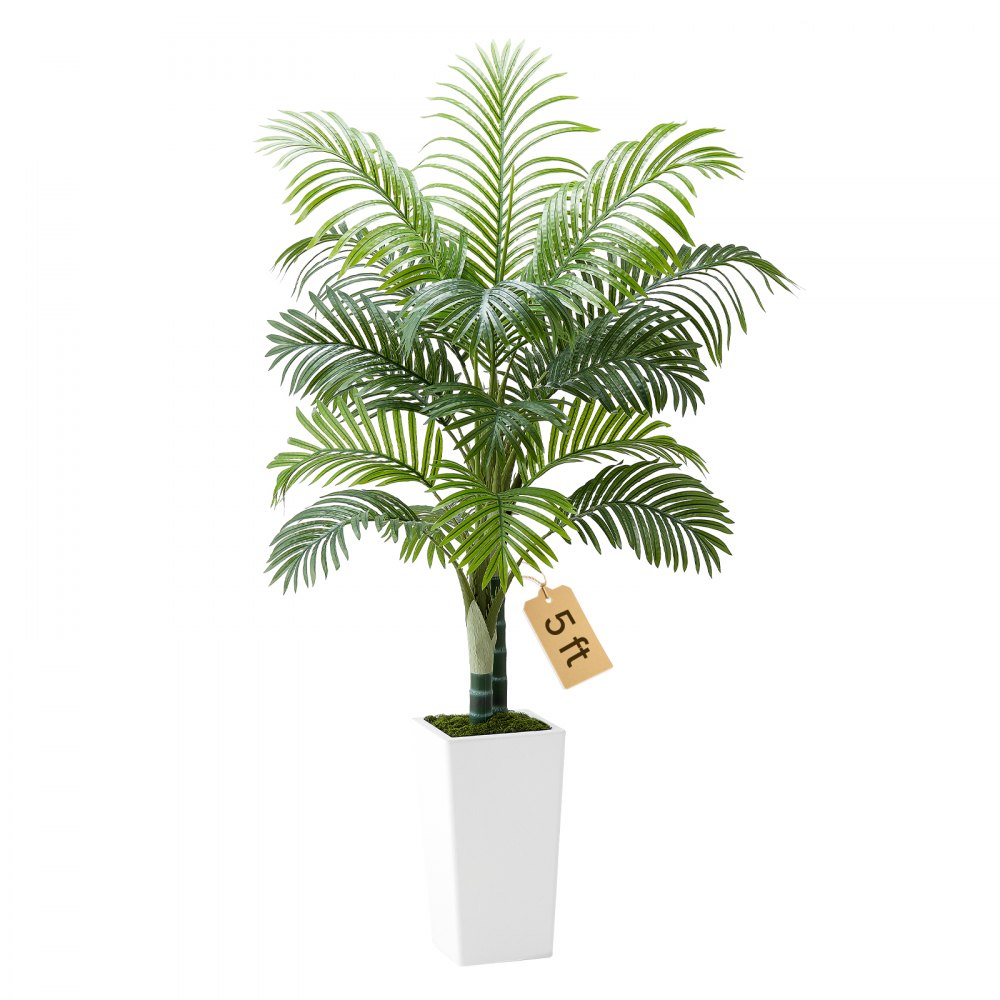 VEVOR Palma Areca Artificiale 1524 mm, Pianta Tropicale Finta con Fioriera Bianca Alta, Pianta Finta in Seta da Pavimento in Vaso, Grandi Alberi per Casa, Ufficio, Soggiorno, Interno ed Esterno