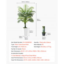 VEVOR Palma Areca Artificiale 1524 mm, Pianta Tropicale Finta con Fioriera Bianca Alta, Pianta Finta in Seta da Pavimento in Vaso, Grandi Alberi per Casa, Ufficio, Soggiorno, Interno ed Esterno