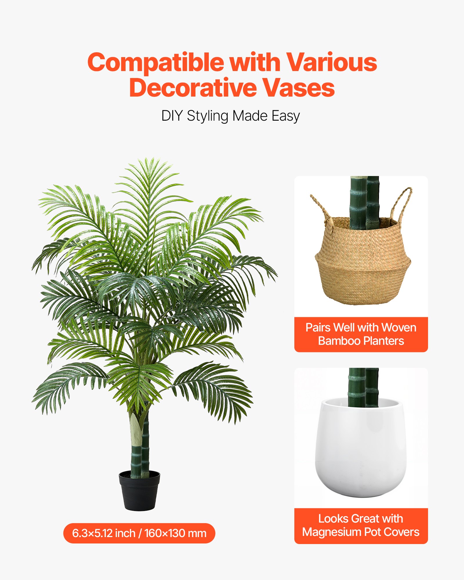 VEVOR Palma Areca Artificiale 1524 mm, Pianta Tropicale Finta con Fioriera Bianca Alta, Pianta Finta in Seta da Pavimento in Vaso, Grandi Alberi per Casa, Ufficio, Soggiorno, Interno ed Esterno