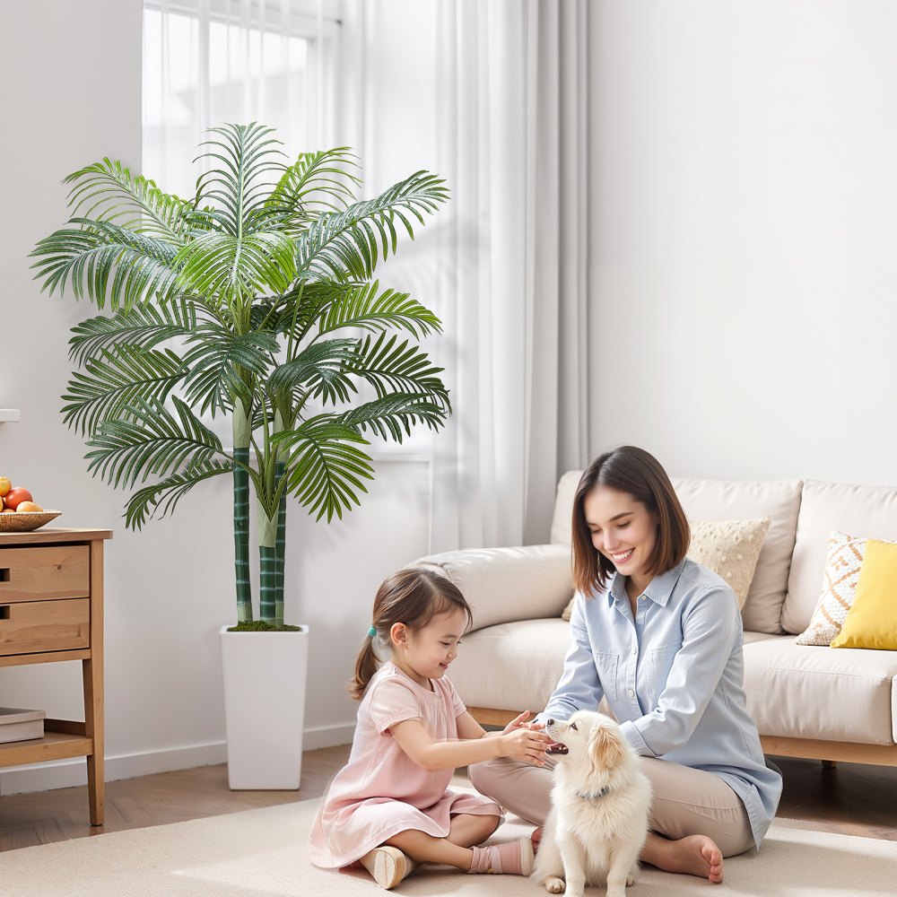 VEVOR Palma Areca Artificiale 1829 mm, Pianta Tropicale Finta con Fioriera Bianca Alta, Pianta Finta in Seta da Pavimento in Vaso, Grandi Alberi per Casa, Ufficio, Soggiorno, Interno ed Esterno