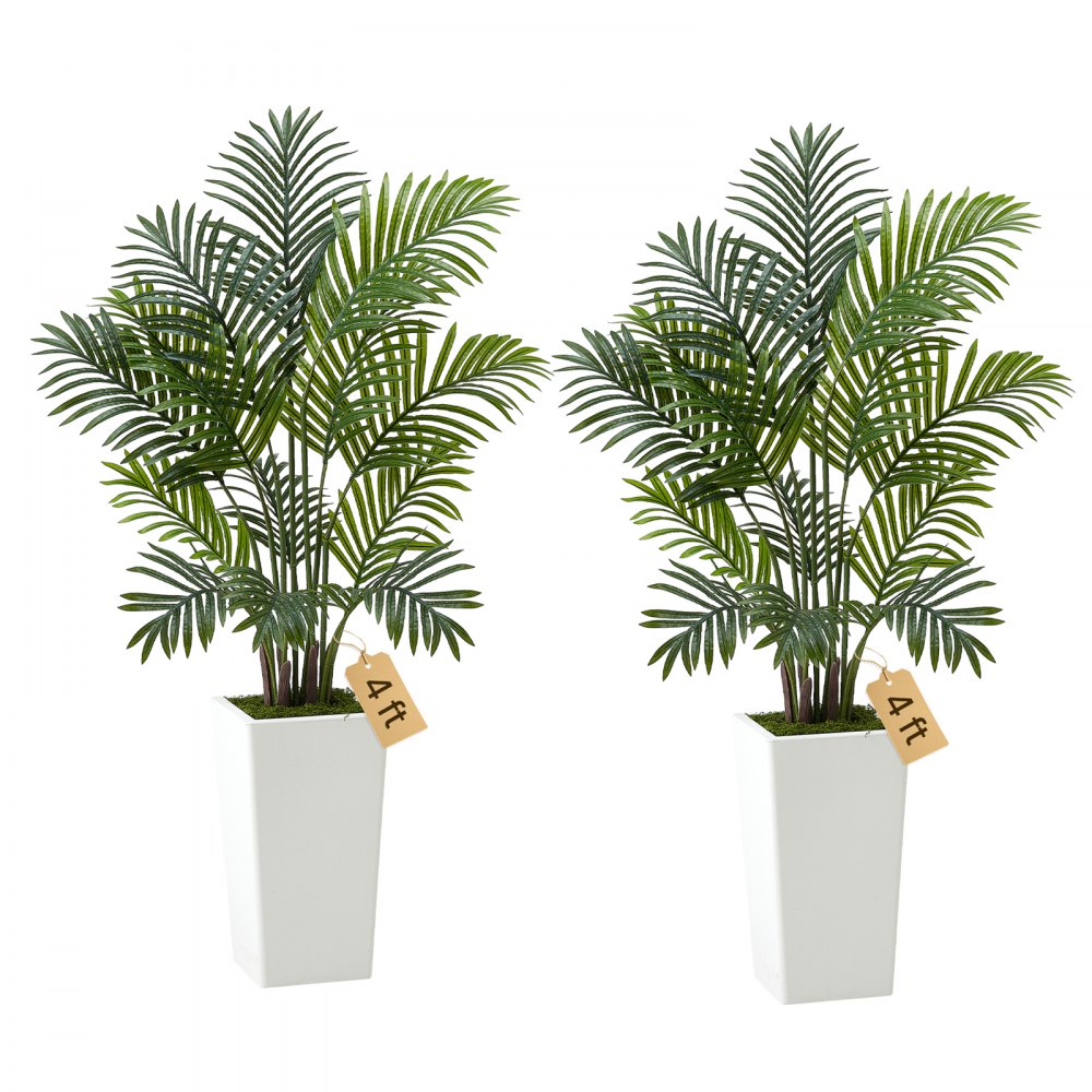 VEVOR Palma Areca Artificiale 1219 mm, Confezione da 2, Pianta Tropicale Finta con Fioriera Bianca Alta, Pianta Finta in Seta da Pavimento in Vaso, Grandi Alberi per Casa, Ufficio, Interno ed Esterno