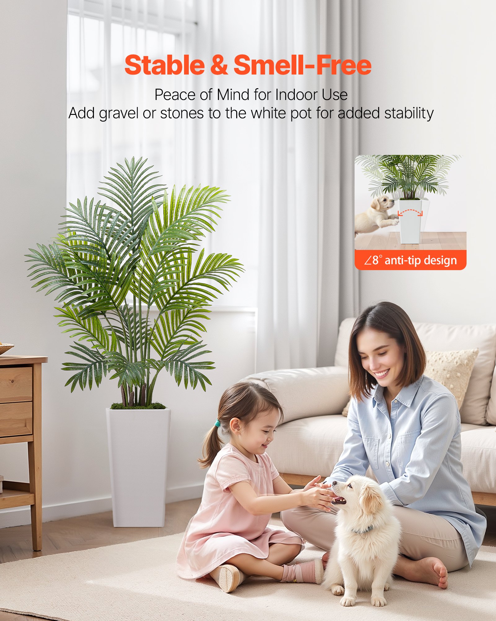 VEVOR Palma Areca Artificiale 1219 mm, Confezione da 2, Pianta Tropicale Finta con Fioriera Bianca Alta, Pianta Finta in Seta da Pavimento in Vaso, Grandi Alberi per Casa, Ufficio, Interno ed Esterno