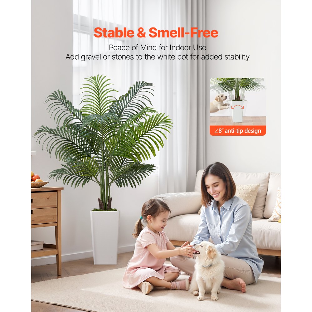VEVOR Palma Areca Artificiale 1524 mm, Pianta Tropicale Finta con Fioriera Bianca Alta, Pianta Finta in Seta da Pavimento in Vaso, Grandi Alberi per Casa, Ufficio, Interno ed Esterno