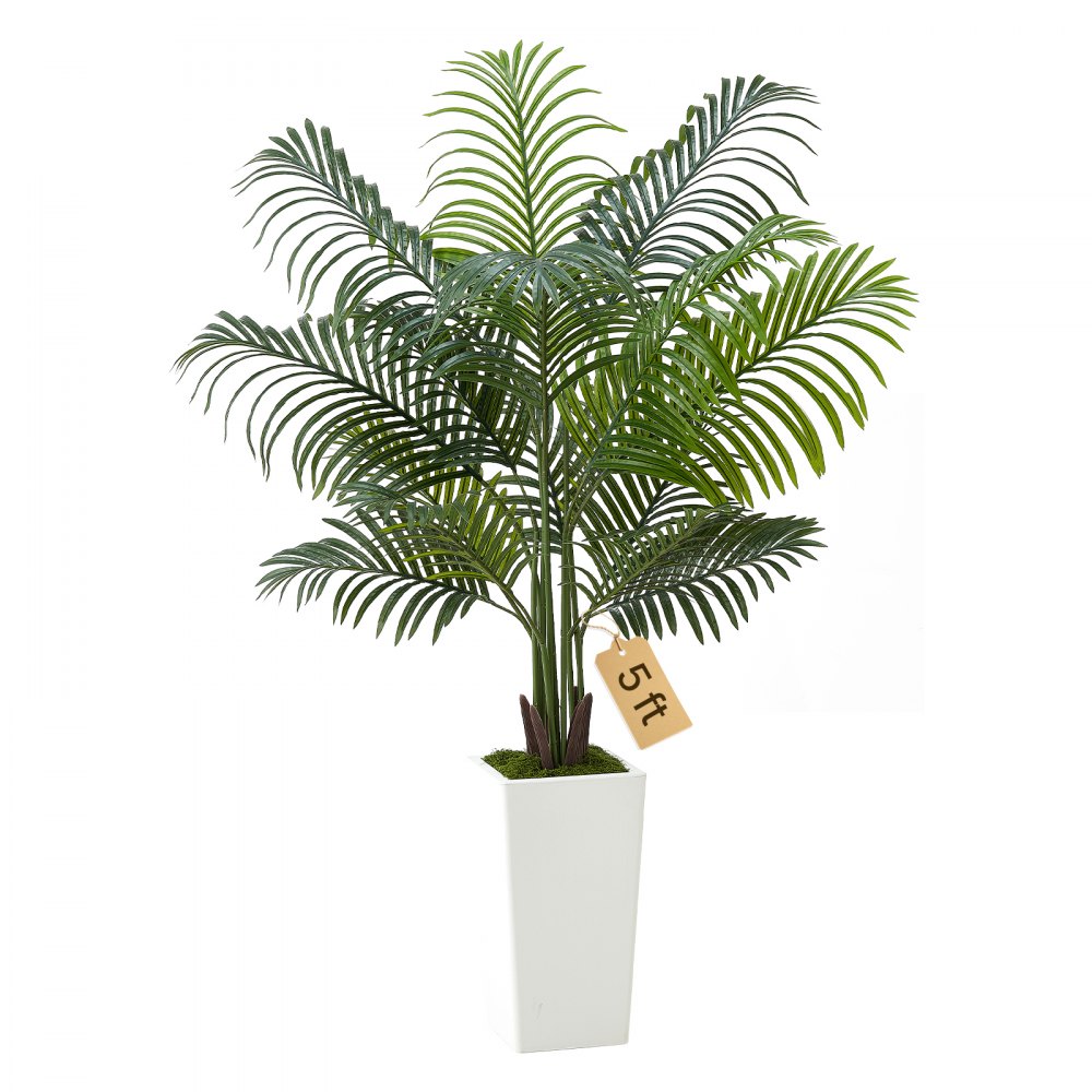 VEVOR Palma Areca Artificiale 1524 mm, Pianta Tropicale Finta con Fioriera Bianca Alta, Pianta Finta in Seta da Pavimento in Vaso, Grandi Alberi per Casa, Ufficio, Interno ed Esterno