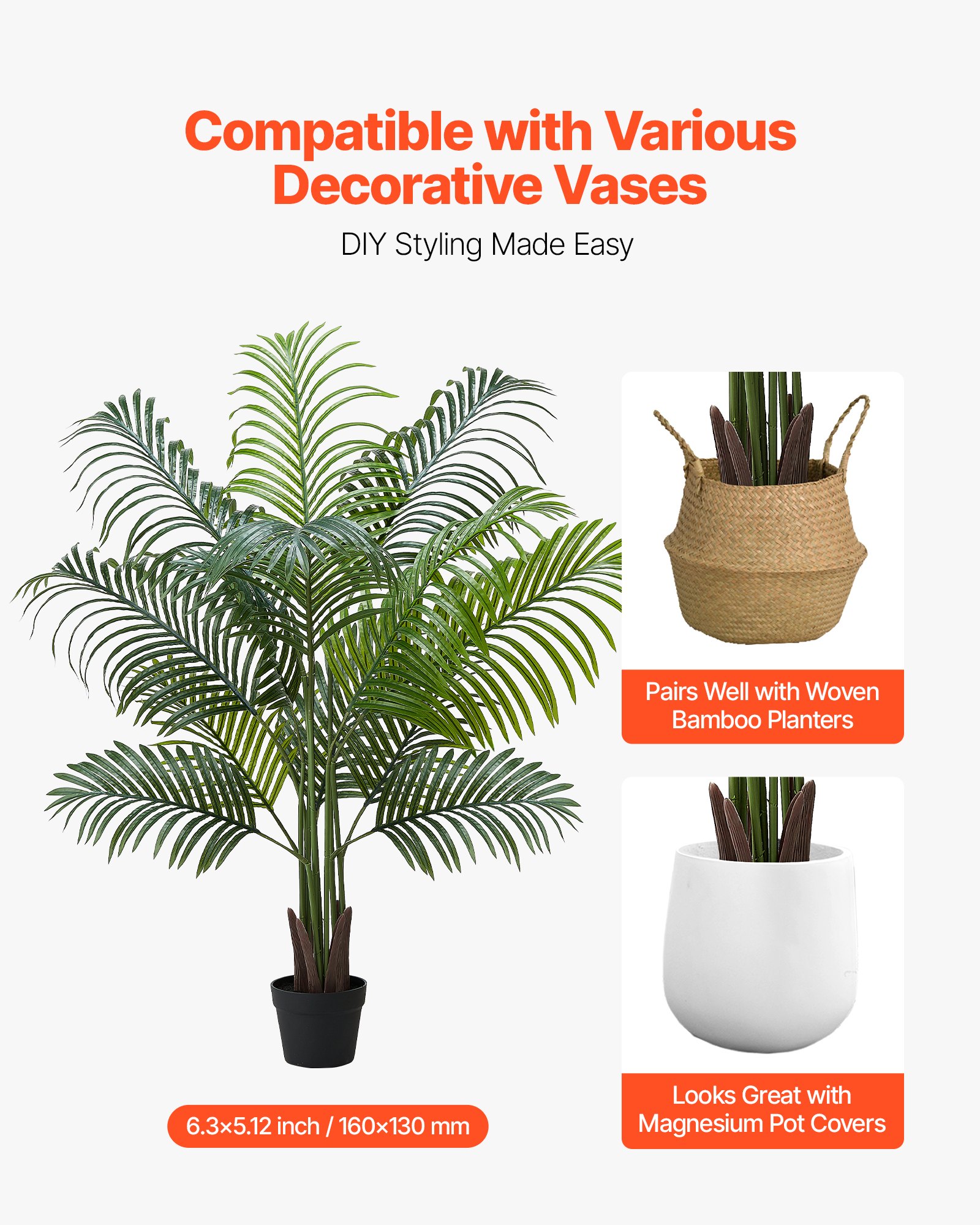 VEVOR Artificial Areca Palm Tree 1524 mm, Fake Palm Tropical Plants with White Tall Planter, Faux Floor Silk Plant in Pot, Large Trees for Home Office Living Room Decor House Warming, Indoor Outdoor