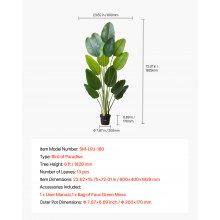 VEVOR Uccello del Paradiso Artificiale, Altezza 1829 mm, Piante Tropicali Finte con 13 Tronchi e Vaso Bianco, Albero di Seta Finto da Pavimento, Grandi Alberi per Casa, Ufficio, Soggiorno
