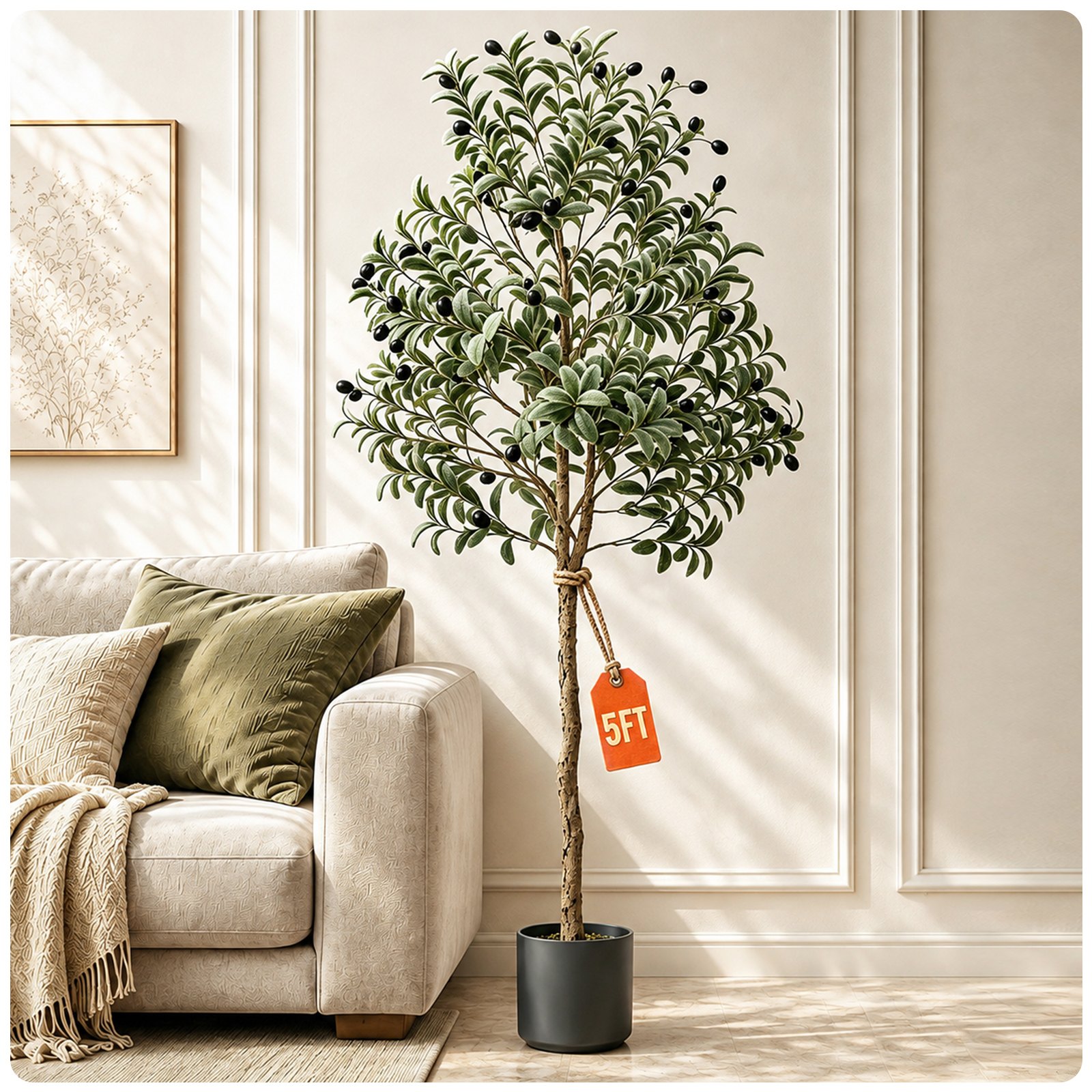 VEVOR Albero Artificiale, 155 cm Albero Olivo Pianta Finta Realistica Ulivo con Vaso Φ150x125 mm, Materiale PE di Qualità Protezione Antiribaltamento, Decorazione per Casa Ufficio Interni ed Esterni
