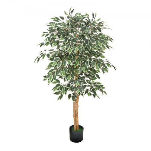 HAIHONG 2 confezioni da 2 alberi artificiali di ficus con foglie realistiche e tronco naturale, finto albero di ficus con robusto vaso di plastica, albero di ficus finto per ufficio, casa, fattoria