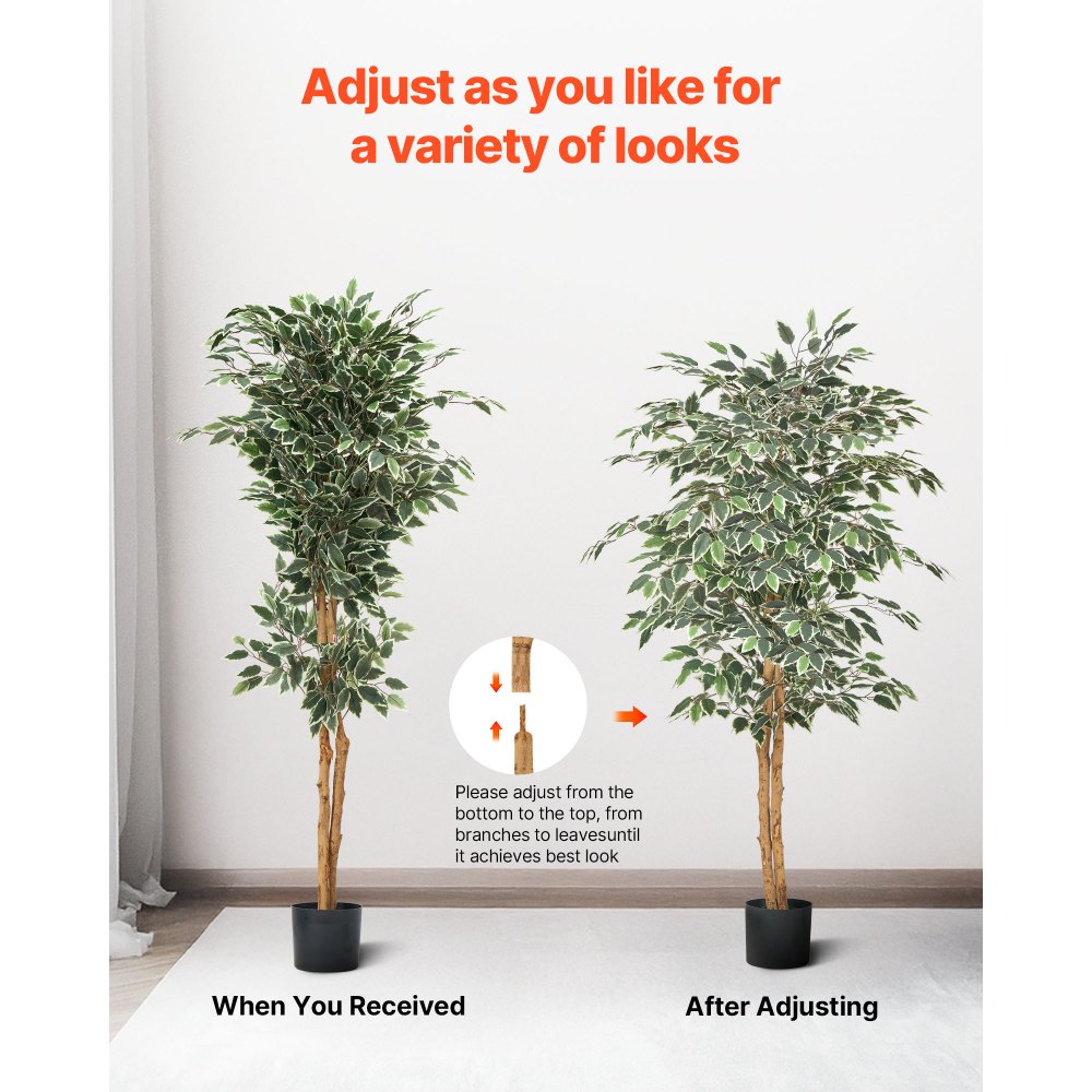 VEVOR 150 cm Albero di Ficus Artificiale con Vaso Nero, Albero Finto Alto con Tronco in Legno Naturale e Foglie e Frutti Verdi Realistici, Pianta Artificiale da Interno per Casa, Ufficio, Soggiorno