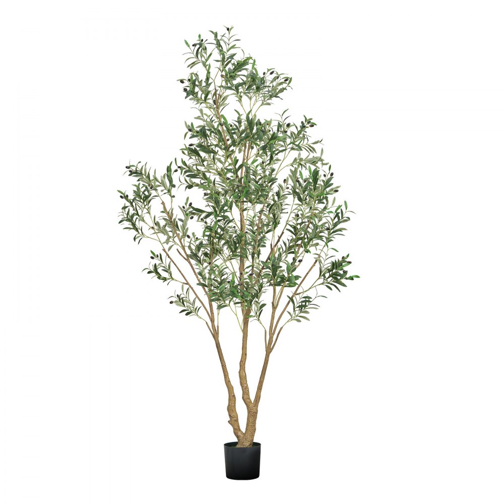 VEVOR Albero Artificiale da Interno da 2438 mm con Vaso Nero, Albero di Ulivo Artificiale con Tronco in Legno Naturale e Foglie e Frutti Verdi Realistiche, per Casa, Soggiorno, Decorazione d'Angolo