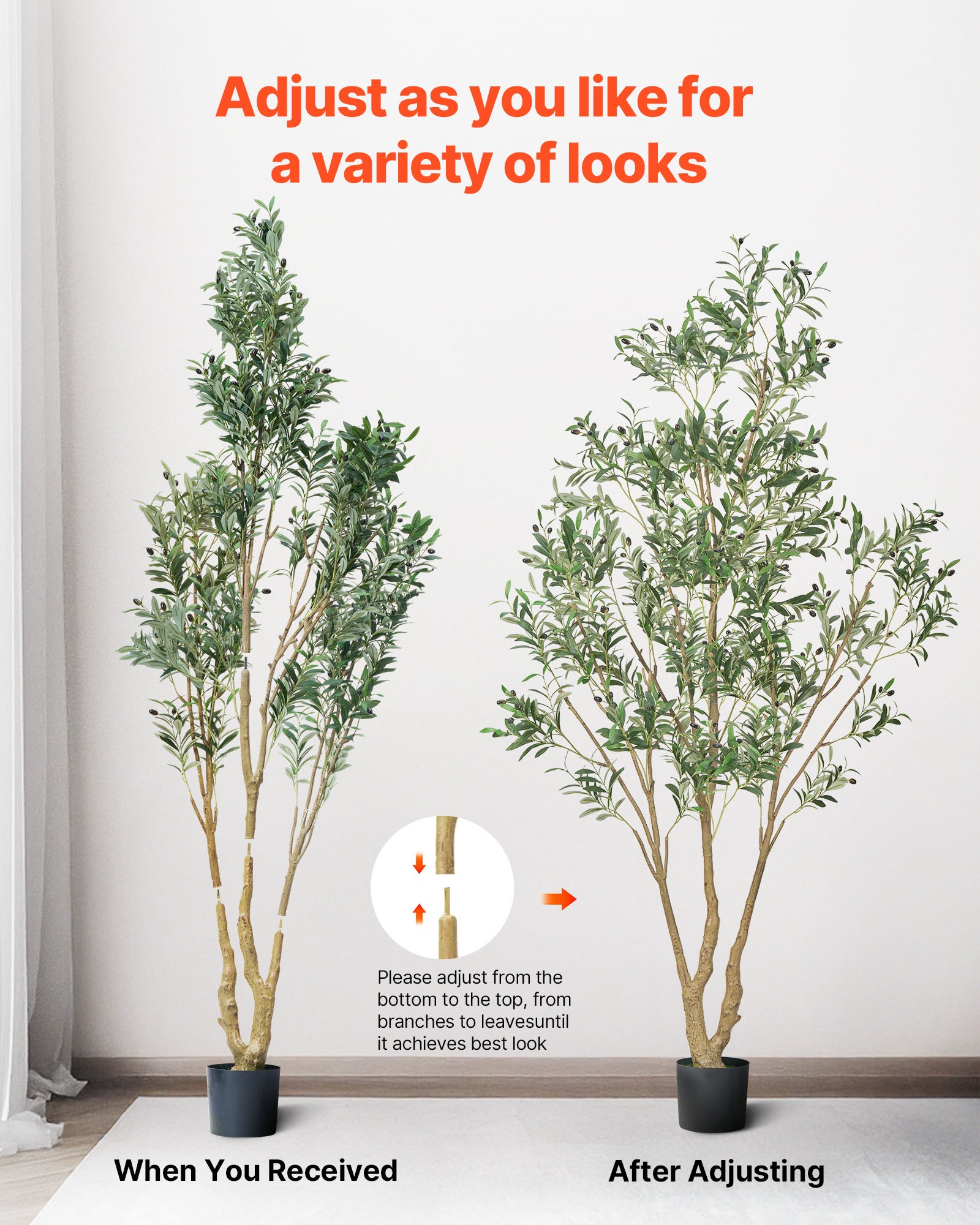 VEVOR Albero Artificiale da Interno da 2438 mm con Vaso Nero, Albero di Ulivo Artificiale con Tronco in Legno Naturale e Foglie e Frutti Verdi Realistiche, per Casa, Soggiorno, Decorazione d'Angolo