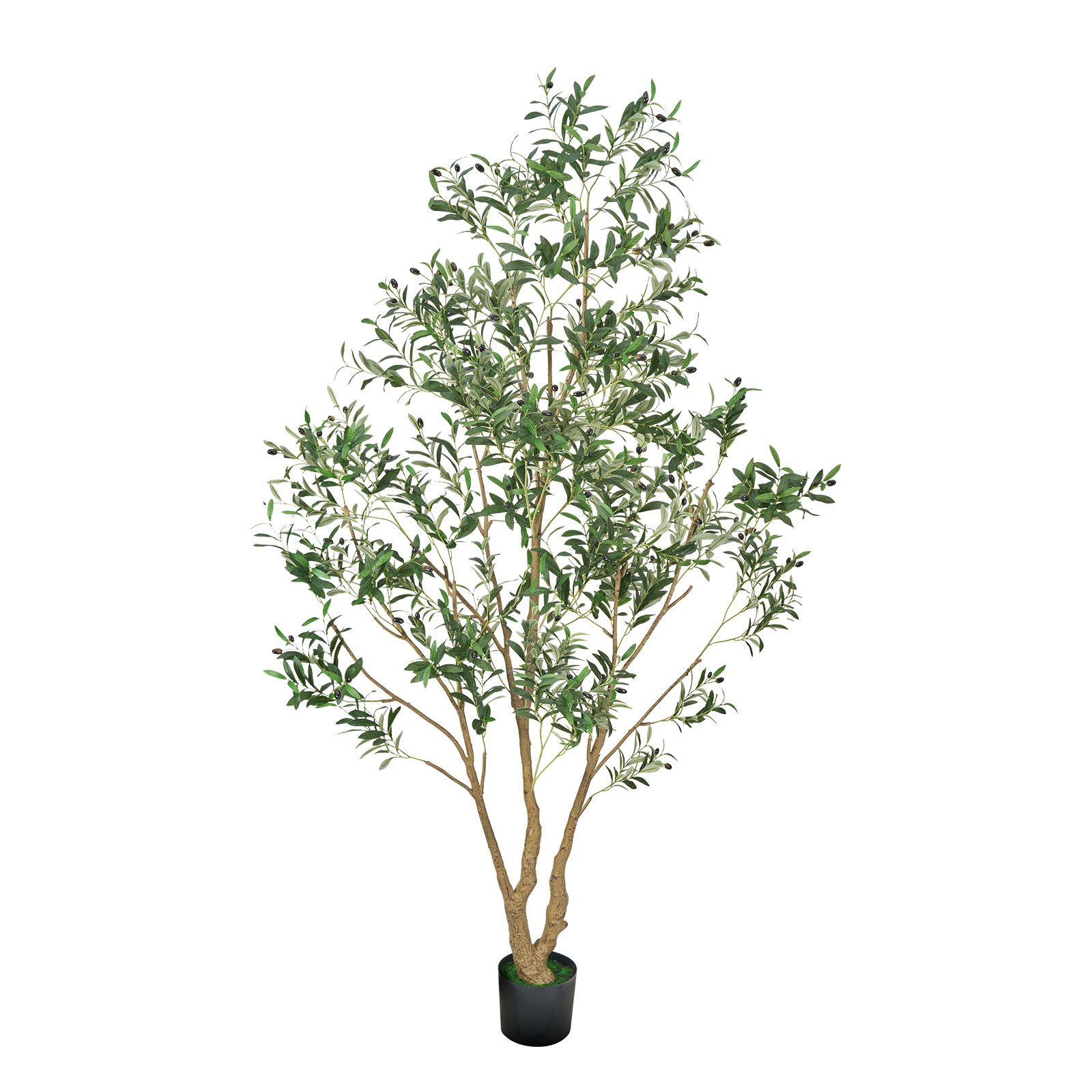 VEVOR Albero Artificiale da Interno da 2438 mm con Vaso Nero, Albero di Ulivo Artificiale con Tronco in Legno Naturale e Foglie e Frutti Verdi Realistiche, per Casa, Soggiorno, Decorazione d'Angolo